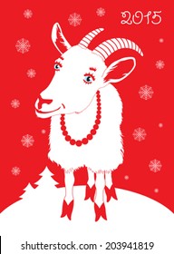 goat on a red background with snowflakes 