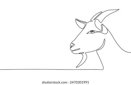 Goat one line continuous. Line art goat farm animal. Hand drawn vector art.
