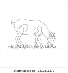 Goat one line continuous drawing. Goat in the grass line art icon. Goat with grass linear icon. Farm animal line art icon illustration. Minimalist linear vector illustration. Vector illustration