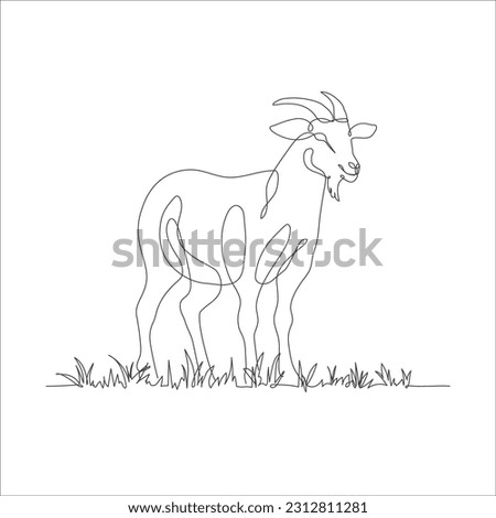 Goat one line continuous drawing. Goat in the grass line art icon. Goat with grass linear icon. Farm animal line art icon illustration. Minimalist linear vector illustration. Vector illustration