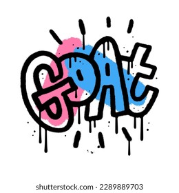 Goat - one word in urban Graffiti spray paint style on colorful abstract shapes. Greatest Of All Time. Textured Hand drawn Isolated Vector illustration.