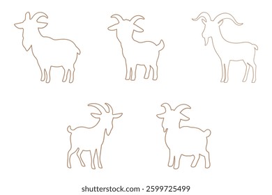 Goat Outline Icon Set Design