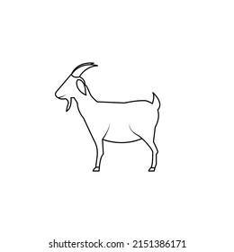 Goat Outline Vector Illustration Isolated On White Background. Farm Animal Goat Cartoon.