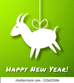 Goat Paper Applique on Bright Green Canvas Background. 2015 - Chinese New Year of the Goat. Vector illustration. 