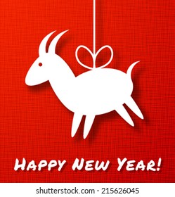 Goat Paper Applique on Bright Red Canvas Background. 2015 - Chinese New Year of the Goat. Vector illustration. 