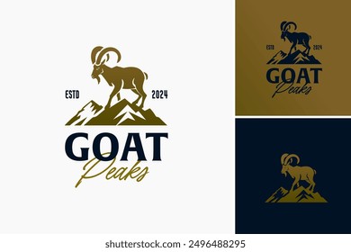 Goat Peaks Logo: A dynamic emblem featuring mountain peaks shaped like goat horns, symbolizing strength and adventure. Ideal for outdoor brands, adventure sports. Layered EPS Vector