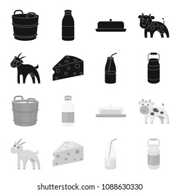 Goat, a piece of cheese and other products. Milk set collection icons in black,monochrome style vector symbol stock illustration web.