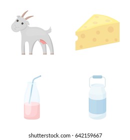 Goat, a piece of cheese and other products. Milk set collection icons in cartoon style vector symbol stock illustration web.