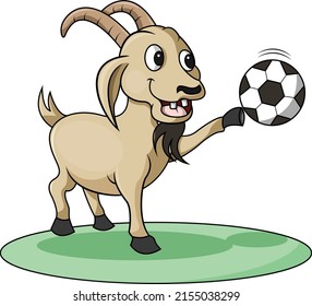 a goat is playing with a ball