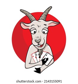 Goat Playing Cards. Logo and funny mascot for poker club, casino, gambling business, video or card game industry