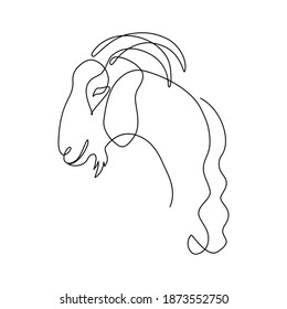 Goat portrait in continuous line art drawing style. Side view of goat head minimalist black linear sketch isolated on white background. Vector illustration