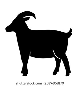 Goat profile silhouette. Animal shadow, black shape, side view. Chinese zodiac symbol, oriental eastern lunar horoscope icon, stencil. Flat vector hand drawn illustration.