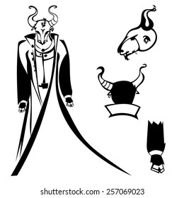 Goat in the raincoat isolated. The devil. Hippies. Vector illustration. 