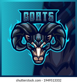 Goat Ram Sheep mascot esport logo design illustrations vector template, Aries logo for team game streamer social media banner