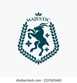 Goat rampant badge logo vector