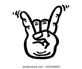 Goat rock symbol, hand gesture. Cool, party, respect, communication Rock and Roll icon. Lineart doodle hand-drawn vector illustration. Waving fingers. Illustration for rock festival, badge, poster. 