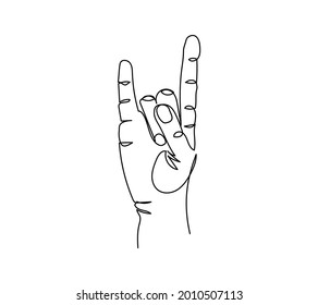 Goat rock symbol one line art. Continuous line drawing of gesture, hand.