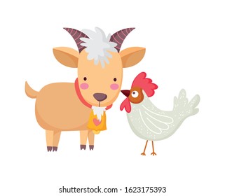 goat rooster farm animal cartoon vector illustration