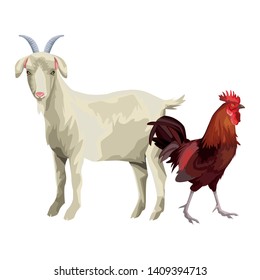 goat and rooster icon cartoon vector illustration graphic design