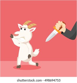 goat run from hand with knife