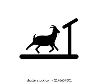 Goat Running On Treadmill Vector Illustration. Silhouette Of A Funny Goat Icon Design. 