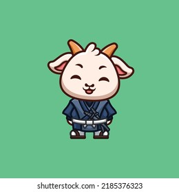 Goat Samurai Cute Creative Kawaii Cartoon Mascot Logo
