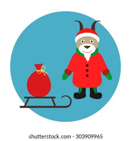Goat santa claus with bag. Vector illustration