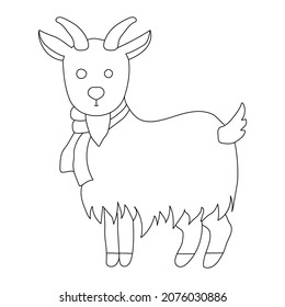 goat in a scarf. Blank outline for coloring book, printing and stamp, silicone mold, applique and creative design. flat style.