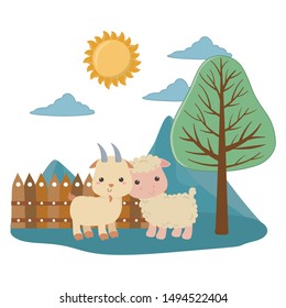 Goat and sheep cartoon vector design