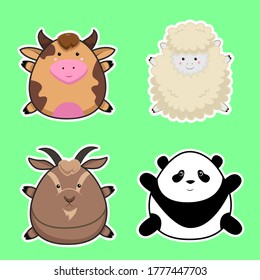 Goat, sheep, cow and panda stickers. Cute illustrations, suitable to make your designs more attractive.