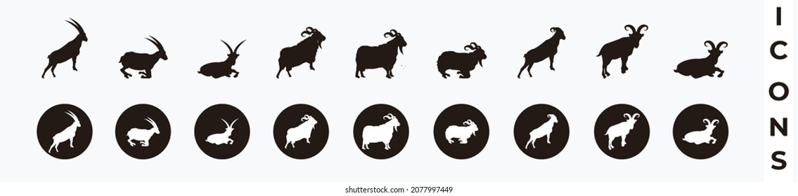 goat, sheep, lamb, big horn goat icon set. silhouette goat isolated on white