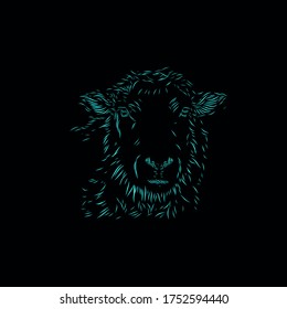 the goat sheep line pop art potrait logo colorful design with dark background. Isolated black background for t-shirt, poster, clothing, merch, apparel, badge design