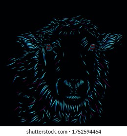 the goat sheep line pop art potrait logo colorful design with dark background. Isolated black background for t-shirt, poster, clothing, merch, apparel, badge design