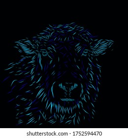 the goat sheep line pop art potrait logo colorful design with dark background. Isolated black background for t-shirt, poster, clothing, merch, apparel, badge design