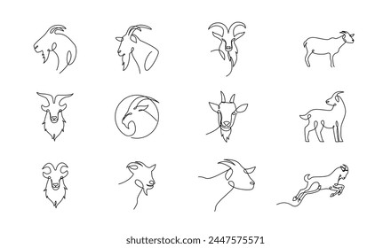 goat sheep One continuous single line hand drawn isolated background template