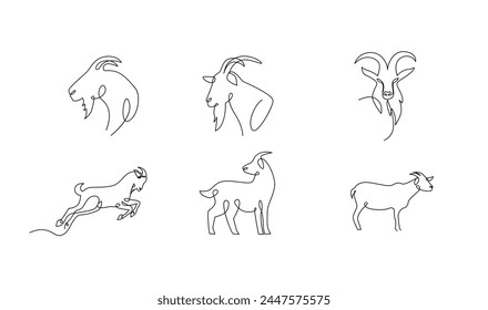 goat sheep One continuous single line hand drawn isolated background template