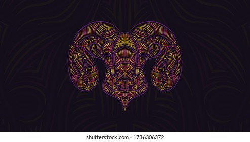 Goat, Sheep, Ram digital art illustration. Authentic style picture, made in vector. Sharp-lined art. Strong animal looking fiercely.