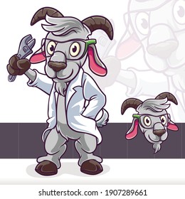 Goat Sheep Standing Scientist Mascot Cartoon Characters