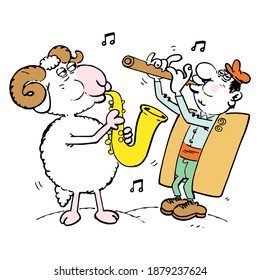 Goat and shepard play music