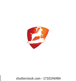 Goat shield shape concept Logo Template Design. Mountain goat vector logo design. Goat head Logo Template vector icon illustration design	