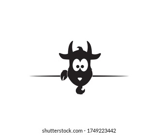 Goat silhouette behind wall, vector. Cartoon character design. Kids wall decals, childish poster design, wall art, artwork. Cute, funny goat illustration