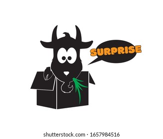 Goat silhouette in box for surprise, funny illustration, vector, cartoon, children wall decals, kids wall artwork isolated on white background, minimalist poster design