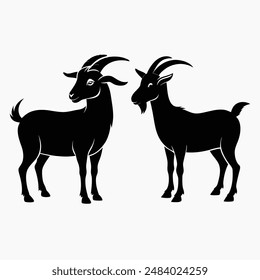 Goat silhouette icon symbol logo black design vector illustration. goat and mosque silhouette illustration. Goat logo images illustration design. Goat black icon on white background.