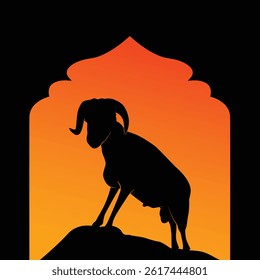 Goat silhouette on a rock in sunset, Eid al-Adha