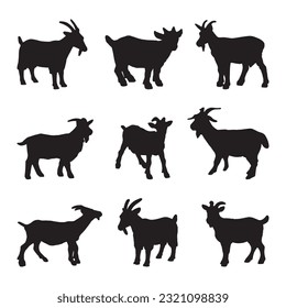 goat silhouette set collection isolated black on white background vector illustration