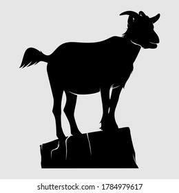 Goat silhouette stand on wood detail vector. Eid al-adha illustration element. Islamic holiday concept. Eps 10. High quality image.