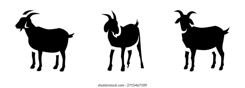 Goat Silhouette Vector Collection Isolated Background