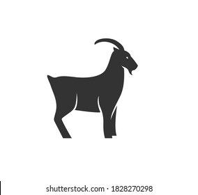 Goat silhouette vector illustration. Black and white capricorn logo. Isolated on white background.