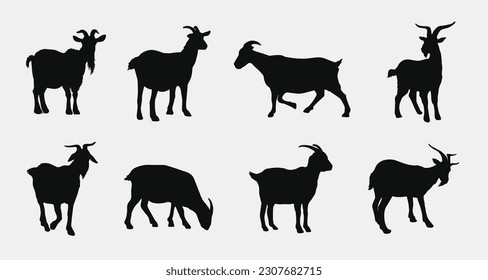goat silhouette vector set design