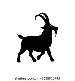 Goat Silhouette Vector, Walking Farm Animal Clipart Design.